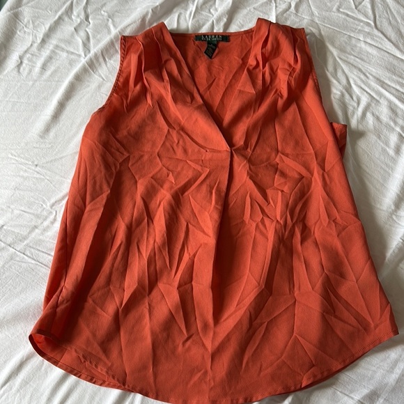 Ralph Lauren Sleeveless Blouse | Bright Orange V-Neck Top | Workwear Chic Size 6 - Picture 1 of 5